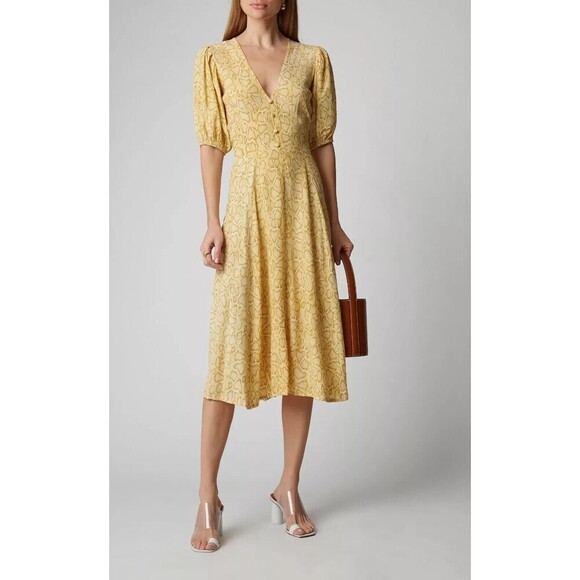 FAITHFULL THE BRAND Dresses & Skirts - Faithfull The Brand Yellow Snakeskin 100% Rayon Tie Back Prarie Style Dress 4